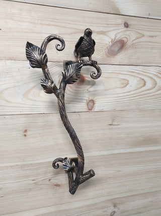 Hand Forged Wrought Iron Bird Door Handle: Rustic Branch Door Pull