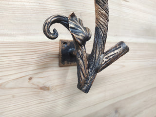 Hand Forged Wrought Iron Bird Door Handle: Rustic Branch Door Pull