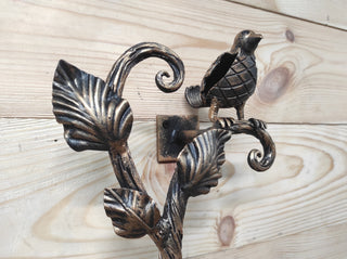 Hand Forged Wrought Iron Bird Door Handle: Rustic Branch Door Pull