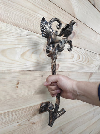Hand Forged Wrought Iron Bird Door Handle: Rustic Branch Door Pull