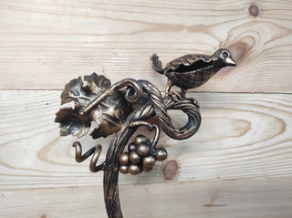 Hand Forged Wrought Iron Door Handle: Bird on Branch
