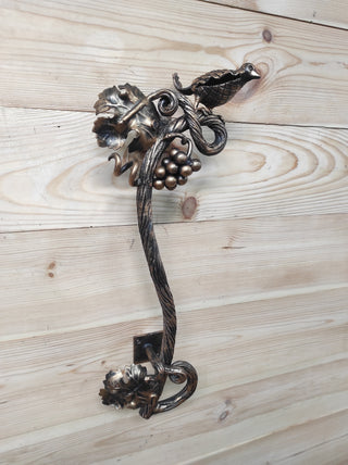 Hand Forged Wrought Iron Door Handle: Bird on Branch