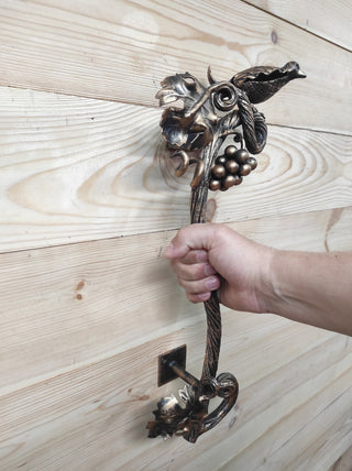 Hand Forged Wrought Iron Door Handle: Bird on Branch