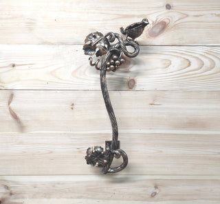 Hand Forged Wrought Iron Door Handle: Bird on Branch