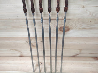 Hand Forged Kebab Skewers - Iron Grill Utensils, Camping Cookware - Set of 6