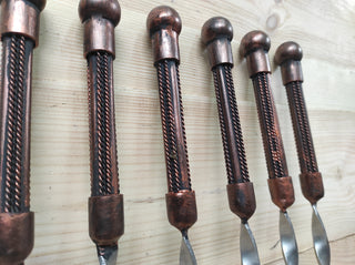 Hand Forged Kebab Skewers - Iron Grill Utensils, Camping Cookware - Set of 6