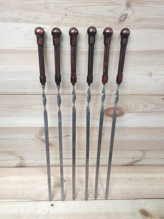 Hand Forged Kebab Skewers - Iron Grill Utensils, Camping Cookware - Set of 6