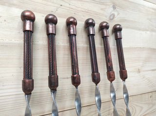 Hand Forged Kebab Skewers - Iron Grill Utensils, Camping Cookware - Set of 6