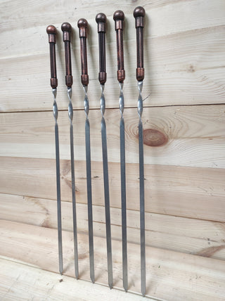 Hand Forged Kebab Skewers - Iron Grill Utensils, Camping Cookware - Set of 6