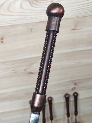 Hand Forged Kebab Skewers - Iron Grill Utensils, Camping Cookware - Set of 6