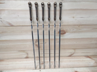 Hand Forged Kebab Skewers: Grilling Tool Set of 6
