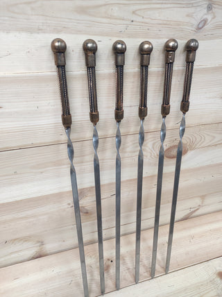 Hand Forged Kebab Skewers: Grilling Tool Set of 6
