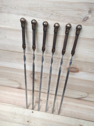 Hand Forged Kebab Skewers: Grilling Tool Set of 6