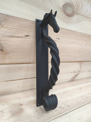 door handle, horse door handle, metal handle, hand forged handle, barn door handle, door decor, wrought hardware, metal forged handle