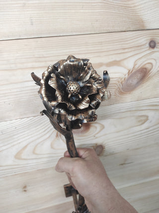 Hand Forged Wrought Iron Door Handle: Poppy Flower Barn Door Pull