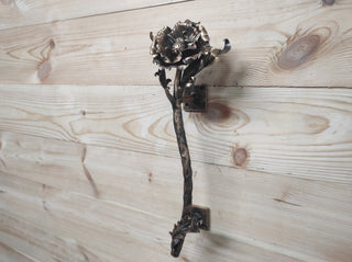 Hand Forged Wrought Iron Door Handle: Poppy Flower Barn Door Pull