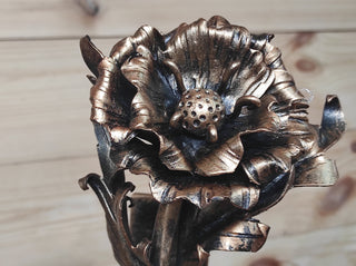 Hand Forged Wrought Iron Door Handle: Poppy Flower Barn Door Pull