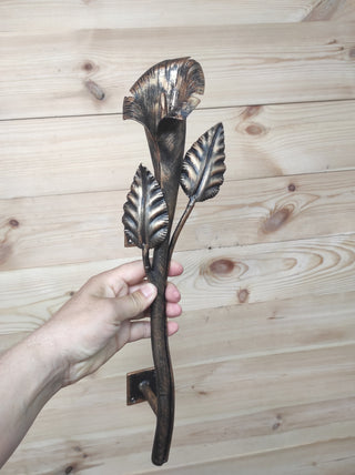 Hand Forged Wrought Iron Door Handle: Calla Lily Flower