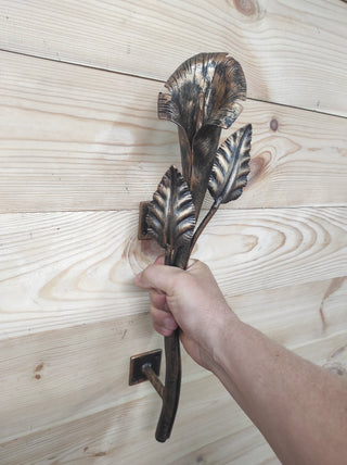 Hand Forged Wrought Iron Door Handle: Calla Lily Flower