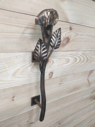 Hand Forged Wrought Iron Door Handle: Calla Lily Flower