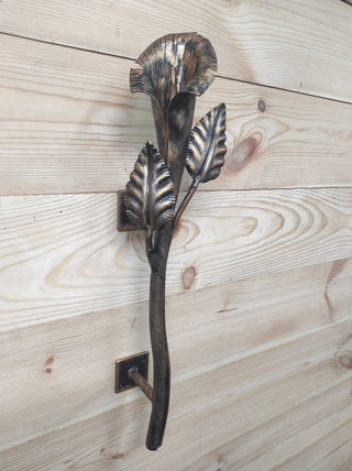 Door handle, Wrought iron handle, Hand forged handle, Front Door handle, Calla Lily Flower, Barn door handle, Door pull