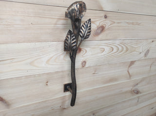 Hand Forged Wrought Iron Door Handle: Calla Lily Flower