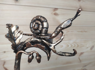 Hand Forged Wrought Iron Door Handle: Snail on Oak Branch