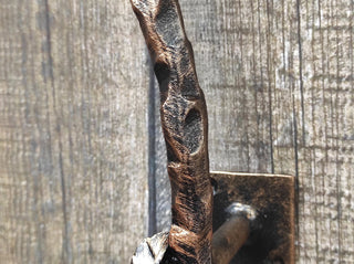 Hand Forged Wrought Iron Door Handle: Bird on oak branch