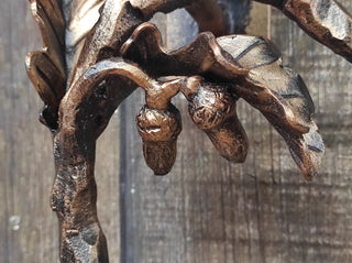 Hand Forged Wrought Iron Door Handle: Bird on oak branch