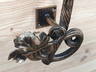 Hand Forged Wrought Iron Door Handle: Snail on Grapevine