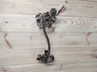 Hand Forged Wrought Iron Door Handle: Snail on Grapevine