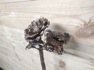 Hand Forged Wrought Iron Door Handle: Bird & Poppy Flower