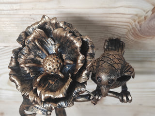 Hand Forged Wrought Iron Door Handle: Bird & Poppy Flower