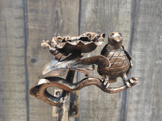 Hand Forged Wrought Iron Door Handle: Bird & Poppy Flower