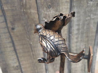 Hand Forged Wrought Iron Door Handle: Bird & Poppy Flower