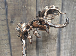 Hand Forged Wrought Iron Door Handle: Oak Branch Design