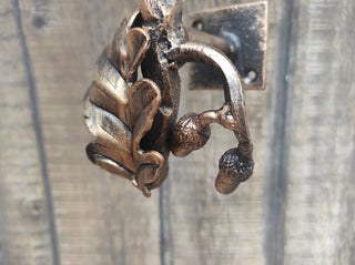 Hand Forged Wrought Iron Door Handle: Oak Branch Design