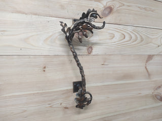 Hand Forged Wrought Iron Door Handle: Oak Branch Design