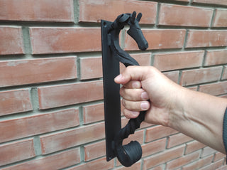 Horse door handle, metal handle, hand forged handle, barn door handle, door decor, wrought hardware, metal forged handle