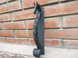 Reserve Horse door handle, metal handle, hand forged handle, barn door handle, door decor, wrought hardware, metal forged handle