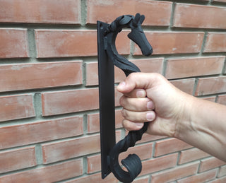door handle, horse door handle, metal handle, hand forged handle, barn door handle, door decor, wrought hardware, metal forged handle