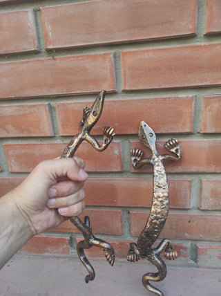 Hand Forged Lizard Door Handle Set: Rustic Barn Decor Pulls
