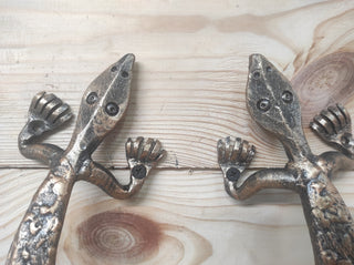 Hand Forged Lizard Door Handle Set: Rustic Barn Decor Pulls