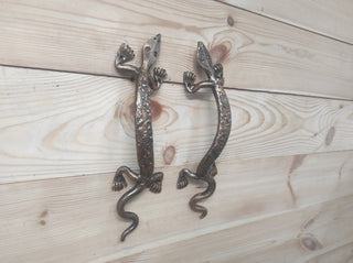 Hand Forged Lizard Door Handle Set: Rustic Barn Decor Pulls