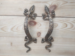 Hand Forged Lizard Door Handle Set: Rustic Barn Decor Pulls