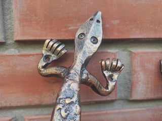 Hand Forged Lizard Door Handle Set: Rustic Barn Decor Pulls