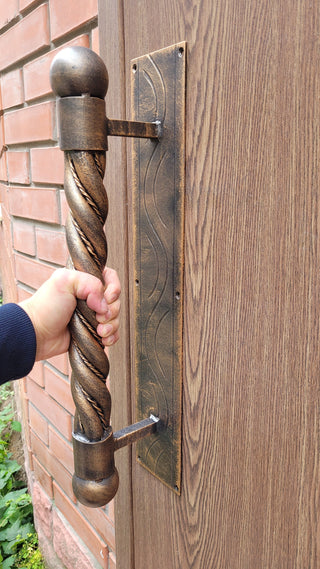 Hand forged handle, Front Door handle, Metal handle, Barn door handle, Door decor, Wrought hardware, Metal forged handle