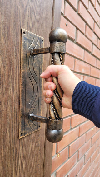 Front Door handle, Hand forged handle, Metal handle, Barn door handle, Door decor, Wrought hardware, Metal forged handle