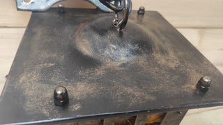 Hand Forged Metal Ceiling Lantern: Amber Glass, Wrought Iron Sconce