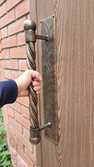 Front Door handle, Hand forged handle, Metal handle, Barn door handle, Door decor, Wrought hardware, Metal forged handle